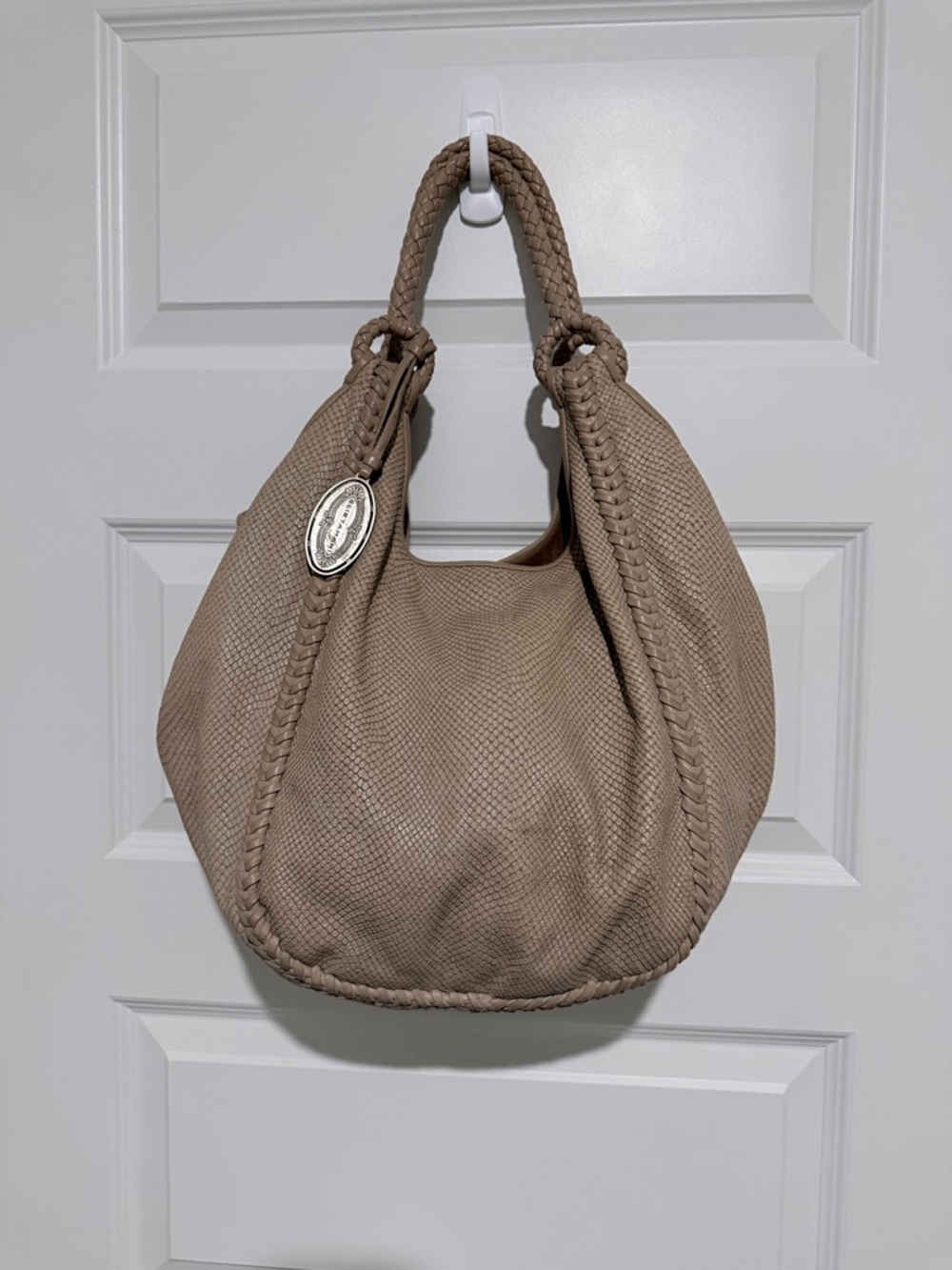 Elie Tahari Braided Hobo Shoulder Bag in Taupe Beige